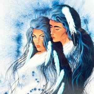 TRACI CLINE Guardians Native American Art Print Womens Portrait Feathers 11x14